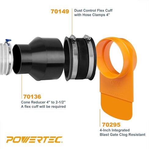 POWERTEC 70366 بوابة انفجار مدمجة مقاس 4 بوصات (حاصلة على براءة اختراع) مع أساور مرنة مقاس 4 بوصات ومخفض مخروطي مقاس 4 بوصات OD إلى 2-1/2 بوصة OD in Kuwait