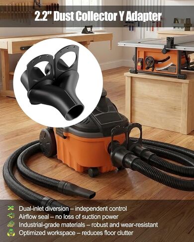 2.2 Inch Shop Vacuums Y Adapter with Dual Blast Gates, Y Splitter for Dust Collector Hose, Independent Airflow Control for Woodworking Shop, Compatible with Ridgid Craftsman Wet Dry Vac Systems in Kuwait