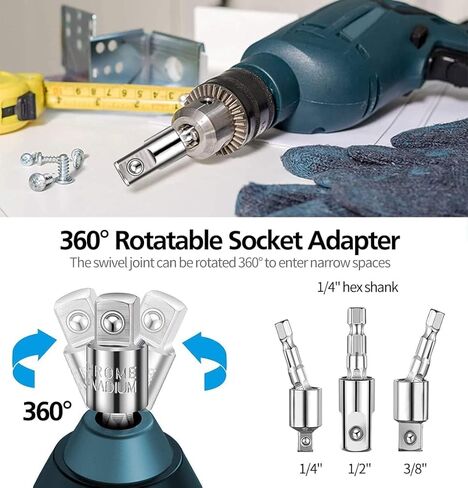 24pcs Flexible Drill Bit Extension Set, 105°Right Angle Drill Attachmen, Rotatable Joint Socket 1/4 3/8 1/2 Inch Hex Socket Adapter Socket Bendable Drill Bit Extension Screwdriver with a Box (Sliver) in Kuwait