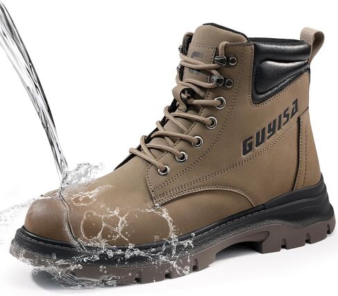 GUSAYEX Steel Toe Work Boots for Men Kevlar Puncture-Resistant Safety Boots Water-Resistant Leather Industrial Construction Boot with Rubber Outsole Men's Work & Utility Shoes in Saudi Arabia
