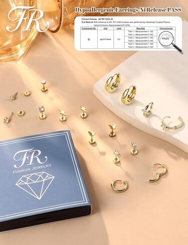 FUNRUN JEWELRY أقراط خلفية مسطحة مضادة للحساسية للنساء مجموعات أقراط من الفولاذ المقاوم للصدأ الجراحية للأذن الحساسة أقراط صغيرة على شكل طوق غضروف أقراط مسطحة على الظهر لثقب متعدد in Kuwait