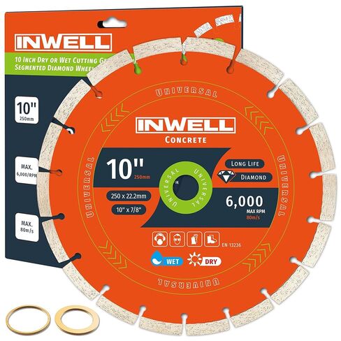 10 Inch Segmented Diamond Saw Blade, Diamond Cutting Wheel for Angle Grinder, Tile Cutter Blades, for Cutting Stone Marble Granite Concrete Brick, with Two Reducing Rings in Kuwait