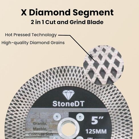 Diamond Tile Saw Blade, 5 Inch Cutting and Grinding Wheel with 5/8"-11 Flange for Porcelain Ceramic Tile Marble Granite Artificial Stone, X Mesh Segment in Kuwait