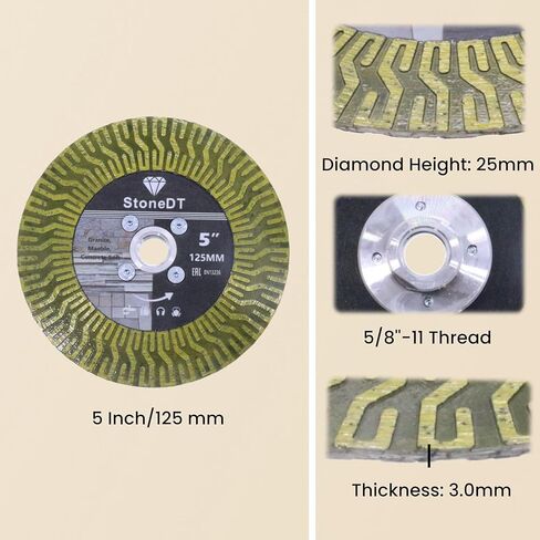 5 Inch Granite Cutting Blades Turbo Rim Diamond Cutting Disc, Saw Blades with 5/8"-11 Flange for Angle Grinder, Cutting or Grinding Granite Marble Concrete Brick in Kuwait