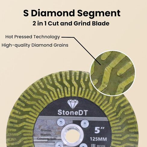 5 Inch Granite Cutting Blades Turbo Rim Diamond Cutting Disc, Saw Blades with 5/8"-11 Flange for Angle Grinder, Cutting or Grinding Granite Marble Concrete Brick in Kuwait