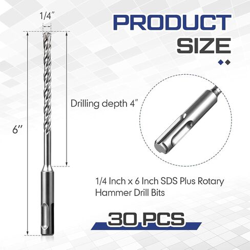 30 Pcs 1/4 x 6 Inch SDS Plus Rotary Hammer Drill Bits, Concrete Drill Bit Set, Carbide Tipped for Brick Masonry Stone and Concrete in Kuwait