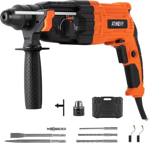 ATHNEVY 1 Inch SDS-Plus Rotary Hammer Drill, 8 Amp 3.0J 4-Function Variable Speed Hammer Drill with Safety Clutch & Reverse Stop, Concrete Demolition Tool Kit with Bits, Chisels & Case in Kuwait