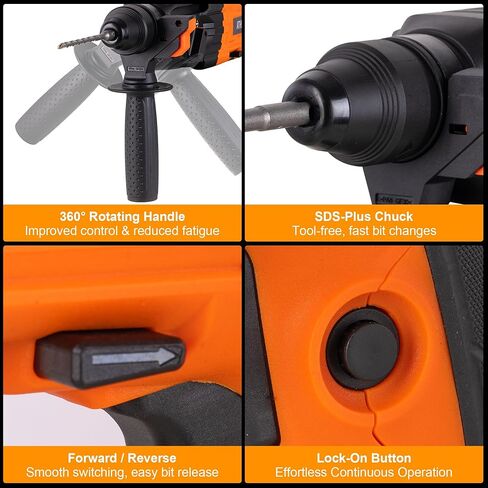 ATHNEVY 1 Inch SDS-Plus Rotary Hammer Drill, 8 Amp 3.0J 4-Function Variable Speed Hammer Drill with Safety Clutch & Reverse Stop, Concrete Demolition Tool Kit with Bits, Chisels & Case in Kuwait