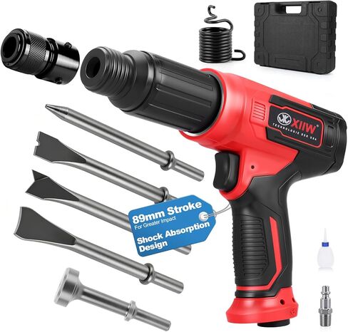 XIIW Air Hammer Kit with 3.35 Inch Stroke, 2500 BPM Pneumatic Hammer with 4 Chisels,1 Flat Head Hammer and Quick Change Retainer, Air Chisel Kit with Carrying Case in Kuwait