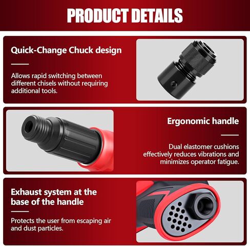 XIIW Air Hammer Kit with 3.35 Inch Stroke, 2500 BPM Pneumatic Hammer with 4 Chisels,1 Flat Head Hammer and Quick Change Retainer, Air Chisel Kit with Carrying Case in Kuwait