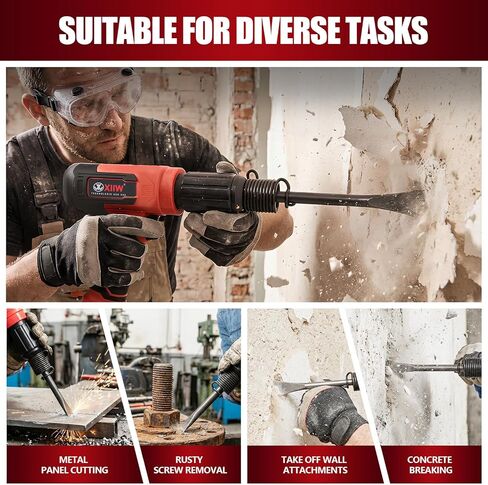 XIIW Air Hammer Kit with 3.35 Inch Stroke, 2500 BPM Pneumatic Hammer with 4 Chisels,1 Flat Head Hammer and Quick Change Retainer, Air Chisel Kit with Carrying Case in Kuwait