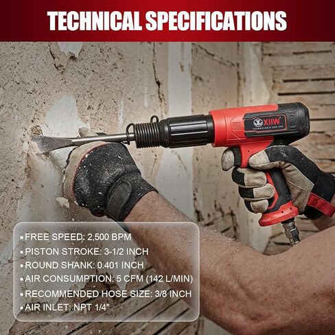 XIIW Air Hammer Kit with 3.35 Inch Stroke, 2500 BPM Pneumatic Hammer with 4 Chisels,1 Flat Head Hammer and Quick Change Retainer, Air Chisel Kit with Carrying Case in Kuwait