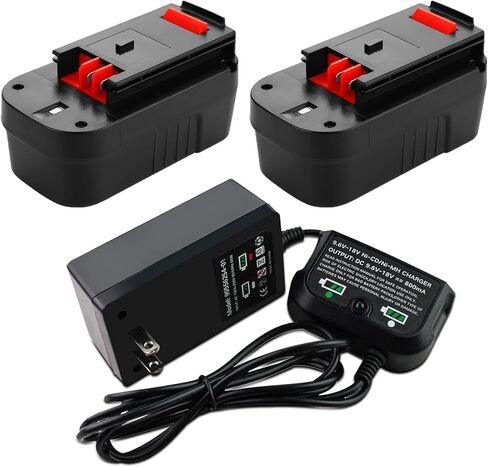 عبوتان بطارية 4500 مللي أمبير Ni-Mh 18 فولت HPB18 HPB18-OPE وشاحن 90556254-01 متوافق مع بطاريات بلاك اند ديكر 18 فولت HPB18 HPB18-OPE 244760-00 FSB18 FS18C FS18BX (أسود) in Kuwait
