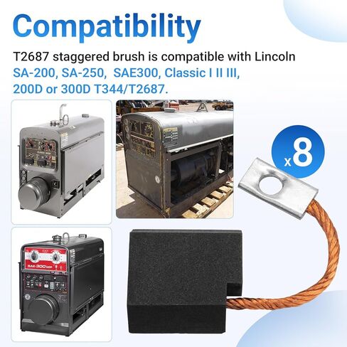 (Set of 8) T2687 Main Brush for Lincoln Welder SA-200 SA-250 CLASSIC I II III 200D 300D Redface Black face Short Hood in Kuwait
