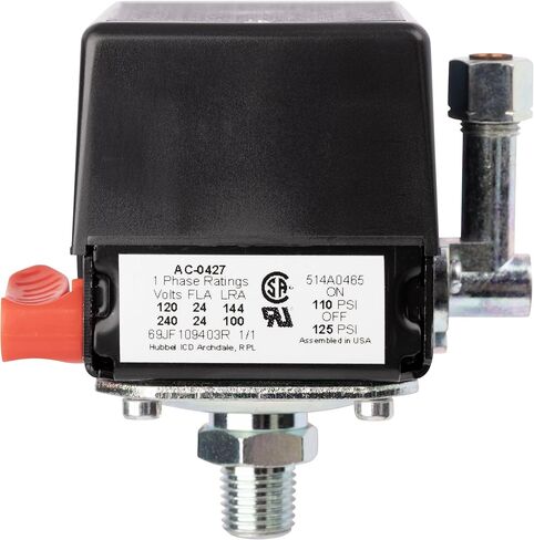 AC-0427 Pressure Switch 1/4" NPT Single Port 110-135 PSI 2-Pole 120-240V Compatible with Craftsman and DeWALT Air Compressor Units in Kuwait