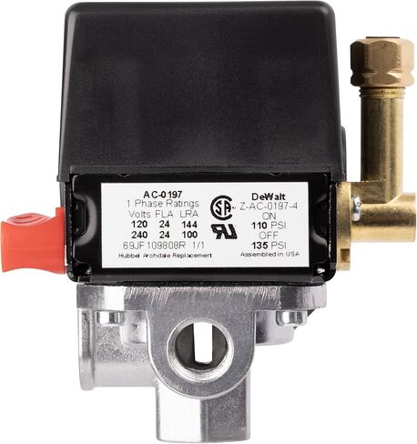 AC-0197 Pressure Switch 4-Port 110-135 PSI 2-Pole 120-240V Compatible with Craftsman, DeVilbiss, and Porter Cable Air Compressor Units in Kuwait