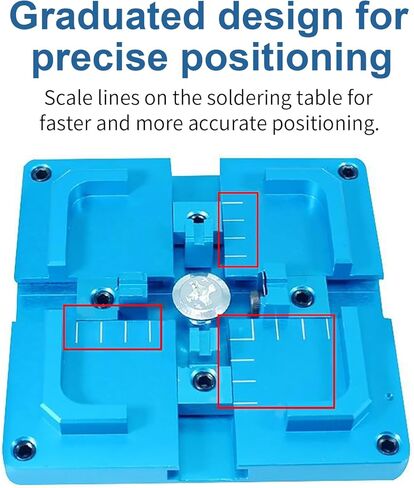 BGA Reballing Station, 90mm x 90mm Universal Stencils Holder Template Fixture Jig with Hand Shank, with 10 steel templates, Aluminum Alloy BGA Ball Planting Table with scale, Adjustable in Kuwait