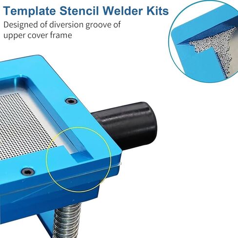 BGA Reballing Station, 90mm x 90mm Universal Stencils Holder Template Fixture Jig with Hand Shank, with 10 steel templates, Aluminum Alloy BGA Ball Planting Table with scale, Adjustable in Kuwait