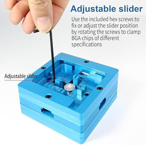 BGA Reballing Station, 90mm x 90mm Universal Stencils Holder Template Fixture Jig with Hand Shank, with 10 steel templates, Aluminum Alloy BGA Ball Planting Table with scale, Adjustable in Kuwait