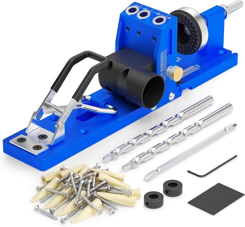 Pocket Hole Jig Kit, woodworking tools for 5/8" to 2" Adjustable Pocket Screw Jig System with Dedusting Duct, Durable Titanium Drill Bits, Fits for DIY woodworking projects in Kuwait