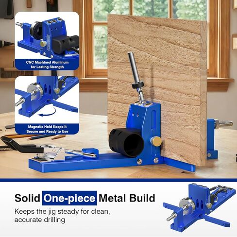 Pocket Hole Jig Kit, woodworking tools for 5/8" to 2" Adjustable Pocket Screw Jig System with Dedusting Duct, Durable Titanium Drill Bits, Fits for DIY woodworking projects in Kuwait