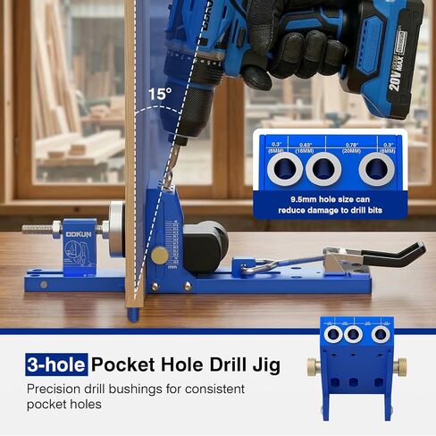 Pocket Hole Jig Kit, woodworking tools for 5/8" to 2" Adjustable Pocket Screw Jig System with Dedusting Duct, Durable Titanium Drill Bits, Fits for DIY woodworking projects in Kuwait