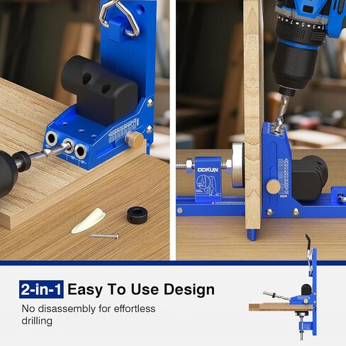 Pocket Hole Jig Kit, woodworking tools for 5/8" to 2" Adjustable Pocket Screw Jig System with Dedusting Duct, Durable Titanium Drill Bits, Fits for DIY woodworking projects in Kuwait
