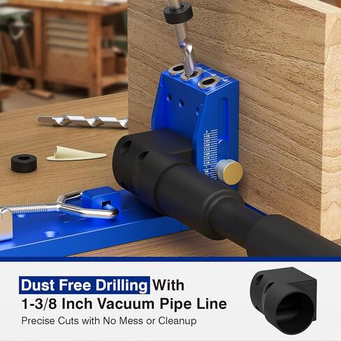 Pocket Hole Jig Kit, woodworking tools for 5/8" to 2" Adjustable Pocket Screw Jig System with Dedusting Duct, Durable Titanium Drill Bits, Fits for DIY woodworking projects in Kuwait