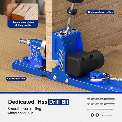 Pocket Hole Jig Kit, woodworking tools for 5/8" to 2" Adjustable Pocket Screw Jig System with Dedusting Duct, Durable Titanium Drill Bits, Fits for DIY woodworking projects in Kuwait