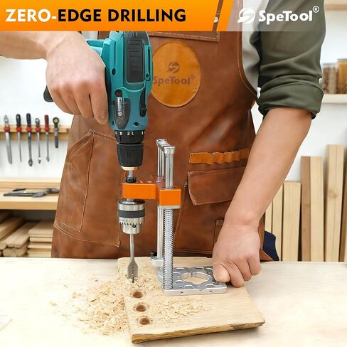 SpeTool S04003 Auto Line Portable Drill Guide, 1/2" Keyed Chuck Hand Drill Press Adapter for Straight Holes, 0-160mm Depth, Spring-Loaded Precision Jig for Woodworking, Furniture，Zero-Edge Drilling in Kuwait
