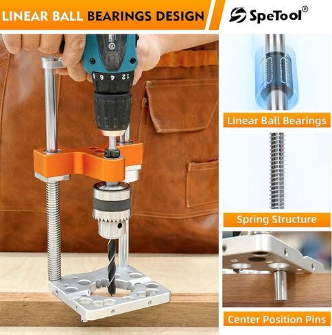SpeTool S04003 Auto Line Portable Drill Guide, 1/2" Keyed Chuck Hand Drill Press Adapter for Straight Holes, 0-160mm Depth, Spring-Loaded Precision Jig for Woodworking, Furniture，Zero-Edge Drilling in Kuwait