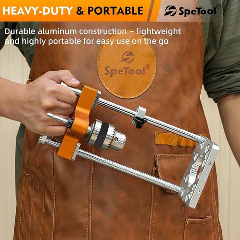 SpeTool S04003 Auto Line Portable Drill Guide, 1/2" Keyed Chuck Hand Drill Press Adapter for Straight Holes, 0-160mm Depth, Spring-Loaded Precision Jig for Woodworking, Furniture，Zero-Edge Drilling in Kuwait
