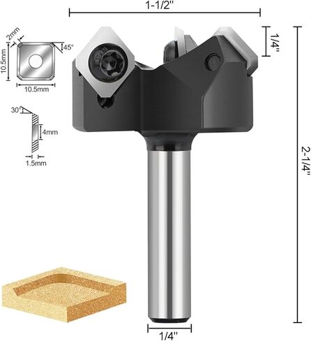 1 x CNC Spoilboard Surface Cutter 8 mm 1/4 Shank Plate Flattening Carbide Insert Wood Planer (1I4 Shank) in Kuwait