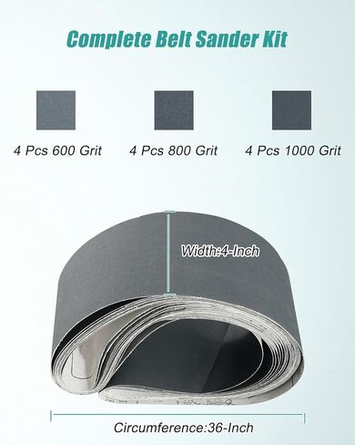 4 x 36-Inch Sanding Belt Set, Silicon Carbide Grinding Belt for Wood Metal Plastic Stone, 600/800/1000 Grit, 12 PCS in Kuwait