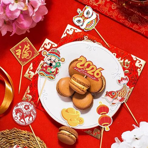 48PCS Chinese New Year Cupcake Toppers for Lunar New Year Decorations, Chinese New Year Decorations 2025 Spring Festival Party Supplies (MIX A) in Saudi Arabia