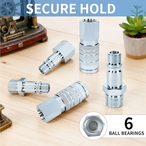 1/2" High Flow Air Hose Fittings, 5Pcs Air Compressor Accessories Including 2Pcs Industrial Air Coupler with 1/2" FNPT, 3Pcs Air Plugs with 1/2" NPT, Quick Connect Fittings Couplers in Kuwait
