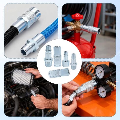 1/2" High Flow Air Hose Fittings, 5Pcs Air Compressor Accessories Including 2Pcs Industrial Air Coupler with 1/2" FNPT, 3Pcs Air Plugs with 1/2" NPT, Quick Connect Fittings Couplers in Kuwait