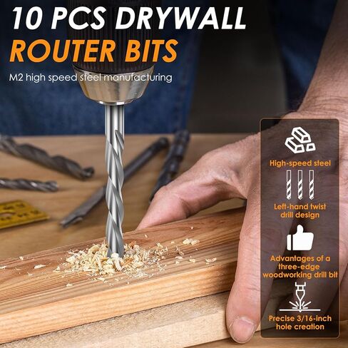 10Pcs Drywall Router Bits 3/16 Inch Drywall Guidepoint Cutting Bits M2 Speed Steel Cutout Tool for Use with Spiral Saw and Power Tools in Kuwait