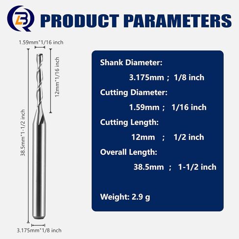 2-فلوت سبيرا CNC راوتر بت 1/8 بوصة عرقوب 1/16 بوصة قطع ضياء كربيد نهاية مطحنة قطع طحن الأنف المسطح للخشب، PVC، MDF، 10 عبوات in Kuwait