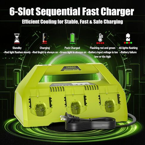 2026 محطة شحن فائقة السرعة 6 منافذ 18 فولت بديلة لشاحن Ryobi P117 P135، متوافقة مع بطاريات ليثيوم أيون Ryobi 18 فولت in Kuwait