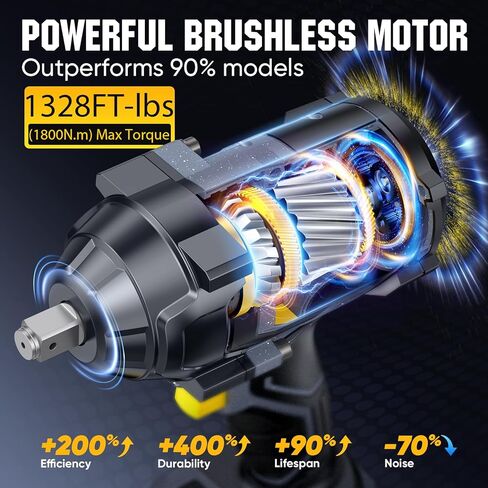 1328Ft-lbs 1/2" Cordless Impact Wrench, 1800N.m Brushless High Torque Impact Gun with 2x4.0Ah Batteries, 4-Speed Battery Powered Impact Wrench, Pistola de Impacto for Car Truck RV Mechanics Repair in Kuwait