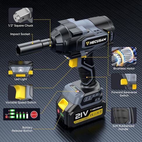 1328Ft-lbs 1/2" Cordless Impact Wrench, 1800N.m Brushless High Torque Impact Gun with 2x4.0Ah Batteries, 4-Speed Battery Powered Impact Wrench, Pistola de Impacto for Car Truck RV Mechanics Repair in Kuwait
