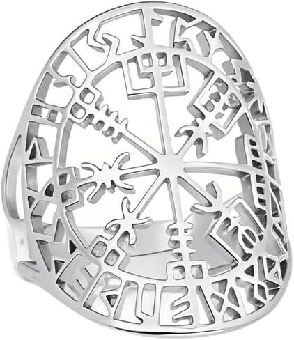 Pregeckit Vegvisir رمز الفايكنج الدائري القراصنة البوصلة خواتم للرجال النساء نورس رون فالكنوت أودين قابل للتعديل مجوهرات من صلب لا يصدأ in Kuwait