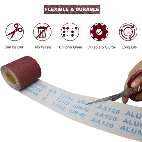 Total 20 Yard 3 Inch Wide Emery Cloth Sandpaper Roll Assorted - 80 120 220 400 Grits Per Roll 4.5 Meters，Abrasive Sander Sheets Sanding Paper for Woodworking Automotive Metal Polishing, (3" Wide) in Kuwait