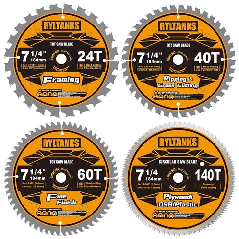 7-1/4 Inch Circular Saw Blade, 5/8" Arbor,24T for Framing&40T for Ripping and Cross Wood Cutting &60T for Fine Finish&140T for Plywood/OSB/Plastic, 4-Pack in Kuwait