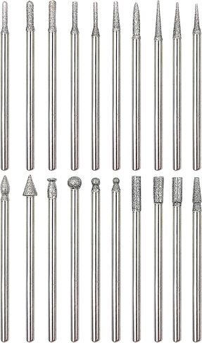 Diamond Burr Bit Set, 1/8" Shank Rotary Grinding Bits for Stone, Glass, Wood Engraving Carving Polishing Accessories, 20Pcs in Kuwait
