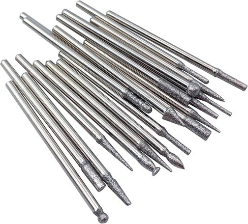 Diamond Burr Bit Set, 1/8" Shank Rotary Grinding Bits for Stone, Glass, Wood Engraving Carving Polishing Accessories, 20Pcs in Kuwait