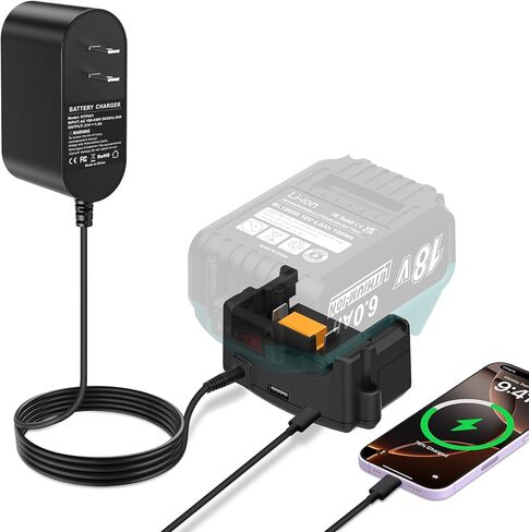 DC18RC Battery Charger for Makita 18V Battery, 2-in-1 DC Charging Adapter with USB & Type-C Port, Power Source for Phone, Compatible with Makita 18V 21V Lithium Battery BL1850 BL1830 BL1815 LXT-400 in Kuwait