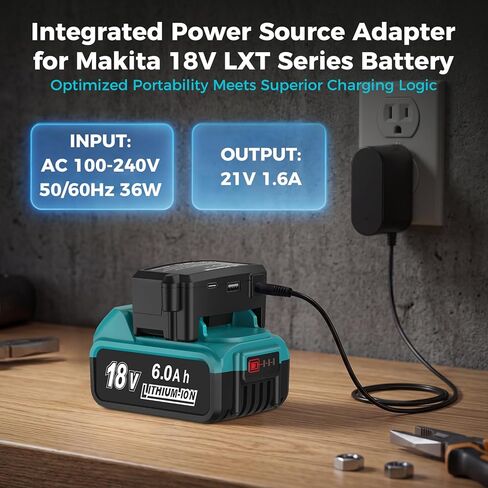 DC18RC Battery Charger for Makita 18V Battery, 2-in-1 DC Charging Adapter with USB & Type-C Port, Power Source for Phone, Compatible with Makita 18V 21V Lithium Battery BL1850 BL1830 BL1815 LXT-400 in Kuwait