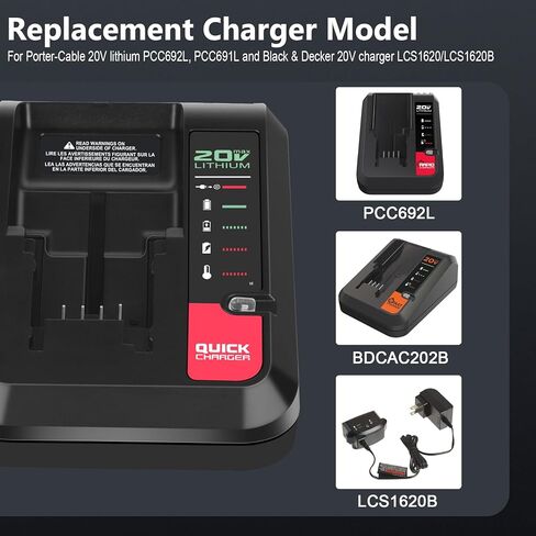 JYJZPB PCC692L 20V Battery Charger Compatible for Porter-Cable 20V Lithium Battery PCC685L PCC680L PCC681L PCC682L, for Black Decker 20V Battery LBXR20 LBXR2020 LBX4020 LBX20 in Kuwait